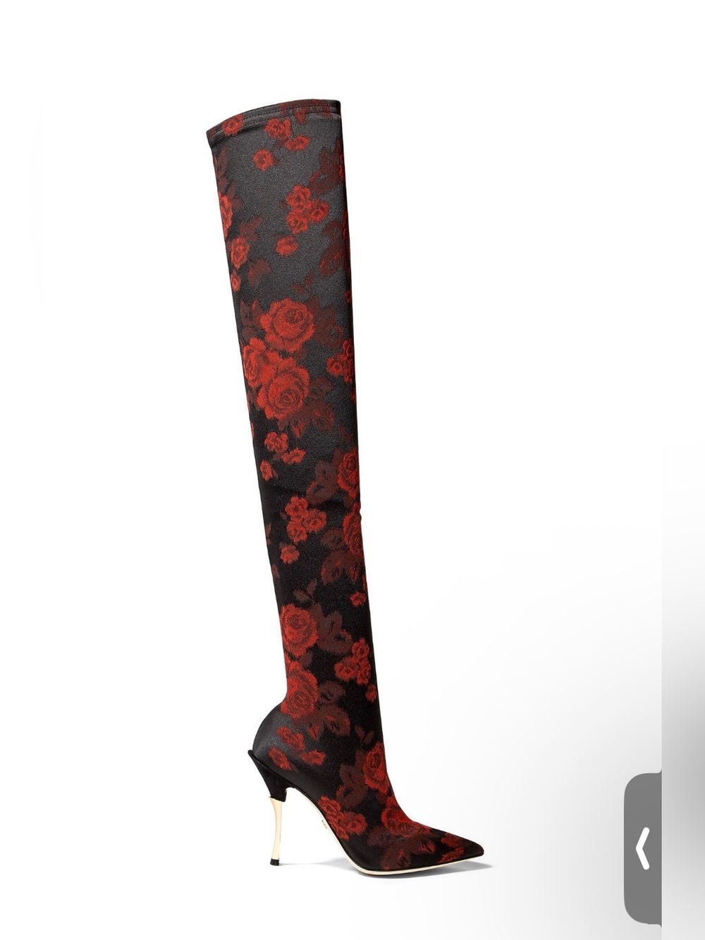 Dolce & Gabbana Over-the-Knee Sock Boot with Floral Pattern and Gold Heel Size 6